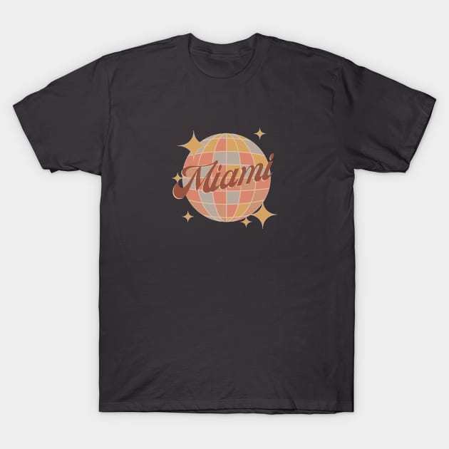 Miami Florida Retro Vintage disco ball brown T-Shirt by Bailamor